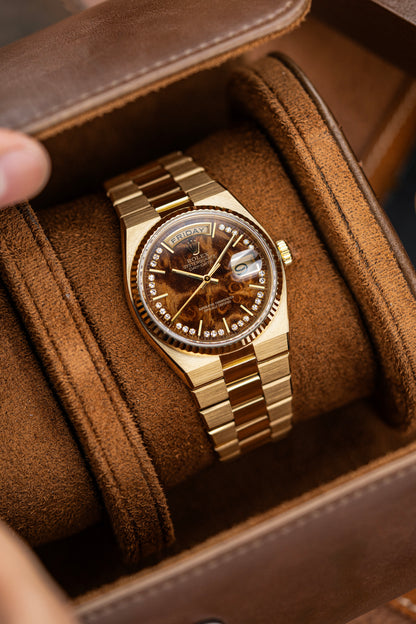 Rolex Day-Date Oysterquartz Burl Wood Diamond Dial - Ref. 19018