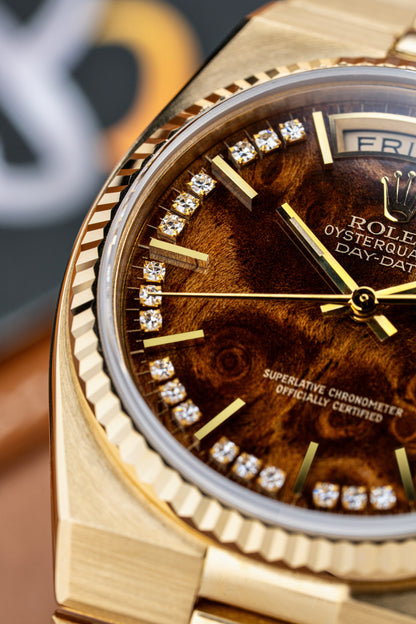 Rolex Day-Date Oysterquartz Burl Wood Diamond Dial - Ref. 19018